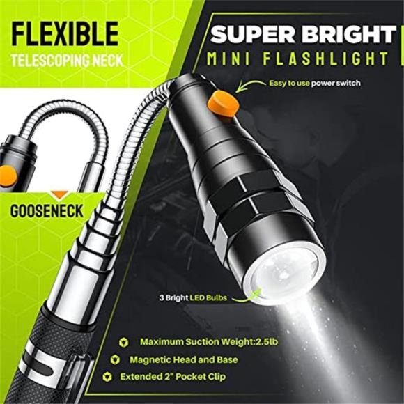 Telescoping Magnetic Pickup Tool Set-Extendable Magnet Flashlight with Mirror - Picture 2 of 6